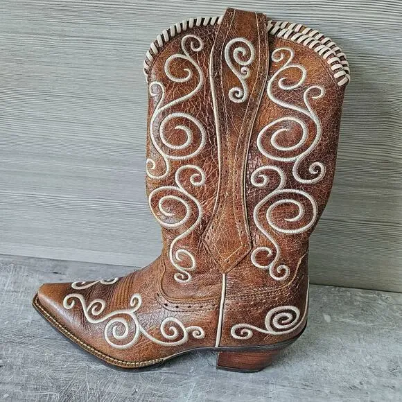 Ariat Shelleen Womens Western Leather Boots White Swirl Embroidery Size 7.5 - Picture 1 of 15